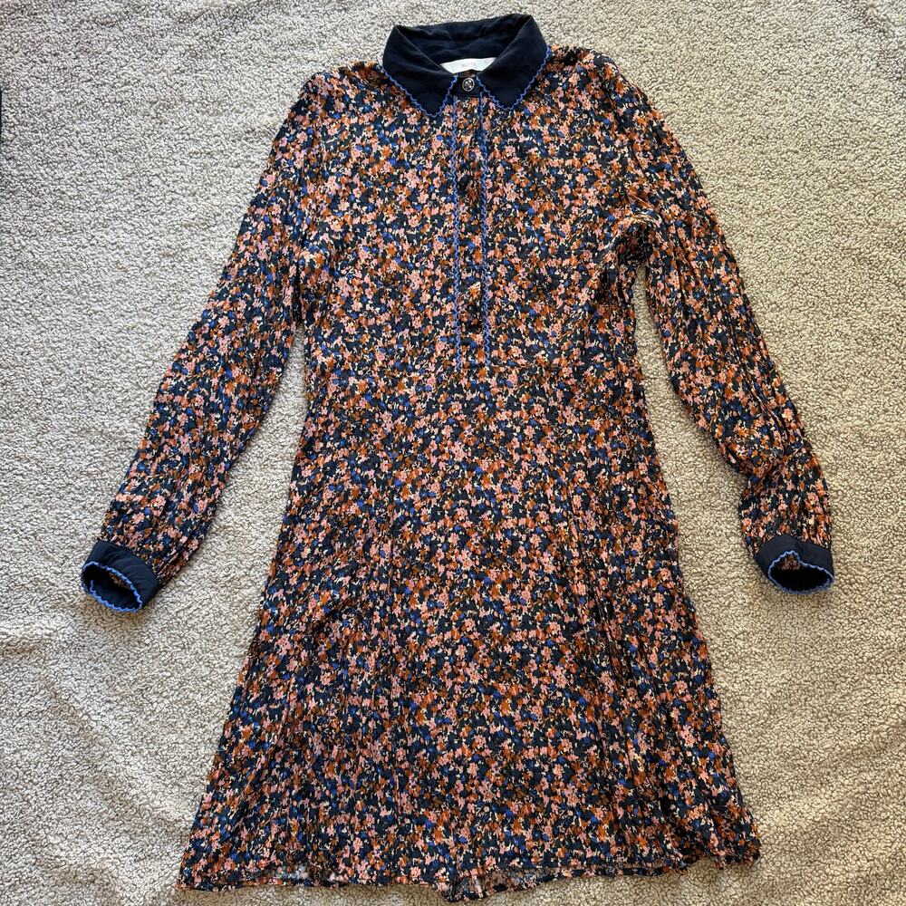 Numph Brynna Long Sleeve Navy Floral Print Dress Sz 40 / UK 14 / US 10-12